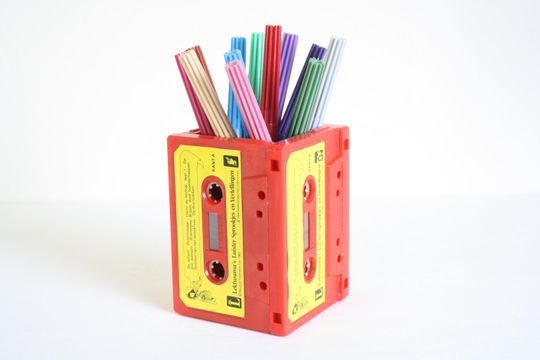Discover Vintage Dutch fairytales cassette tape pen holder, pencil box