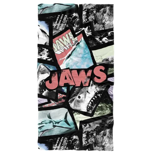 Discover Jaws, 30"x60" Jaws Collage Beach Towel