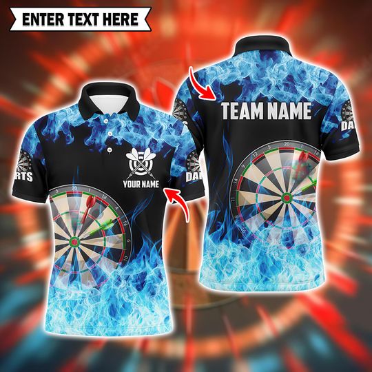 Discover Blue Fire Flame Dartboard Men Darts Polo Shirts, gift for man, Gift for Darts Player