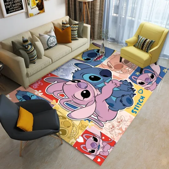 Discover Angel Hug Lilo Stitchh Print Foldable Rectangular Floor Mat Rugs Anti-Skid Carpet