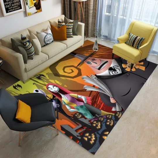 Discover Hot! Jackk Skellingtonn Print Foldable Rectangular Floor Mat Rugs Anti-Skid Carpet