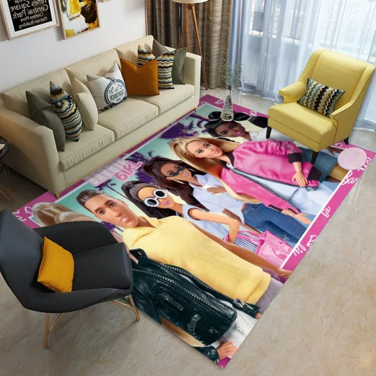 Discover Barbie Girls Dolls Print Foldable Rectangular Floor Mat Rugs Anti-Skid Carpet