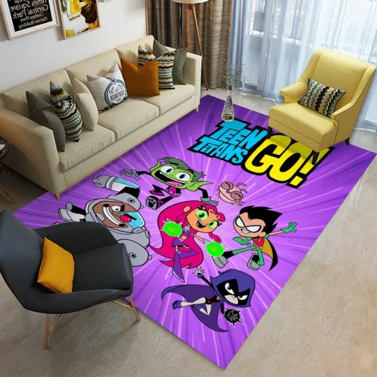 Discover Hot! Teen Titans Go! Print Foldable Rectangular Floor Mat Rugs Anti-Skid Carpet