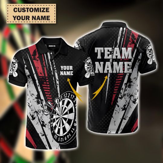 Discover Custom Darts Team Shirt, Red and Black Design with Personalized Name Polo Shirt