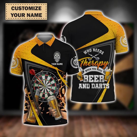 Discover Darts and Beer 3D Shirt  Fun Drinking Theme with Personalized Name & Design Polo Shirt