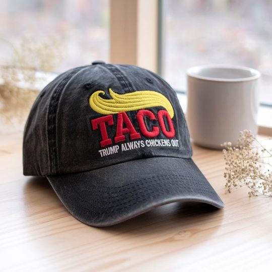 Discover Embroidered TACO Hat Dad hat, Embroidered Let's Go Taco Hat, TACO Trump Always Chickens Out Hat, Anti-Trump Tariffs Protest, Trucker Cap