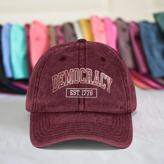 Discover Democracy Est 1776 Embroidered Hat, United States Democracy Cap, Subtle Anti Trump Cap, No King in America Anti MAGA Hat Sarcastic Gift