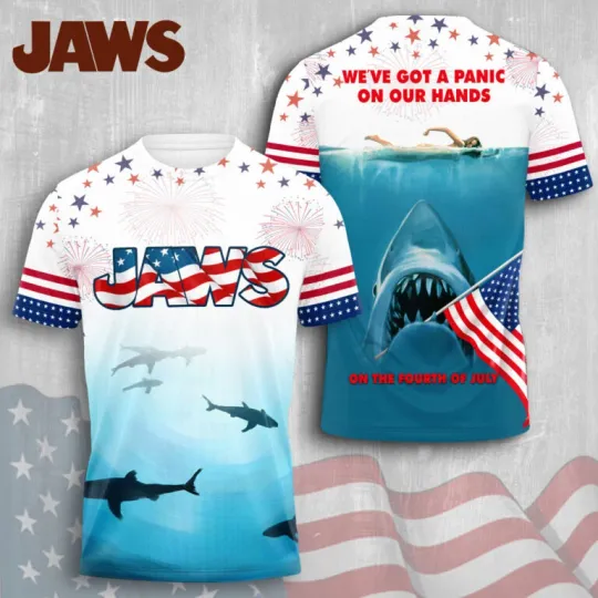 Discover Jaws Movie 50 Years 1975-2025 Thank For The Memories 3D Shirt