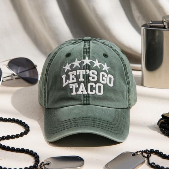 Discover LET'S GO TACO Washed Baseball Hat - Trump Always Chicken Out Meme Cap