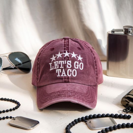 Discover LET'S GO TACO Washed Baseball Hat - Trump Always Chicken Out Meme Cap