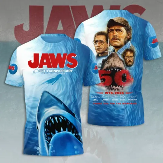 Discover Jaws 3D T Shirt 50 Years 1975-2025