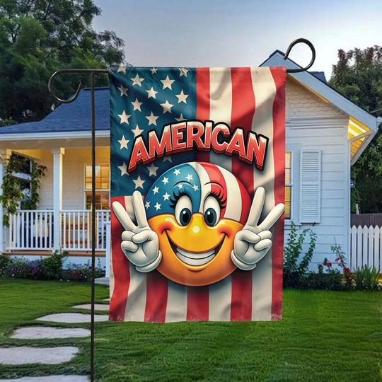 Discover American Emoji Garden Flag, Patriotic Peace Sign Smile Face 4th of July