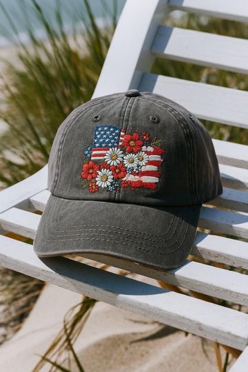 Discover Floral American Flag Dad Cap, 4th of July Cap, Retro America Patriotic Hat