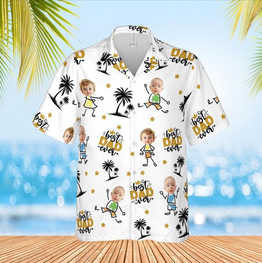 Discover Custom Face Hawaiian Shirt for Dad,  Best Dad Ever Shirt with Baby Face, Personalized Fathers Day Gift