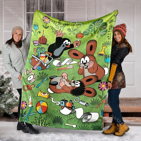 Discover Classic Cartoon Little Mole Print Fleece Blanket, Bedroom Decor, Birthday Gifts