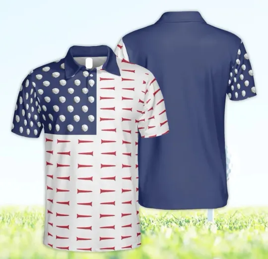 Discover 4th of July Golf Polo Shirt, American USA Flag Red White Blue Golf Polo