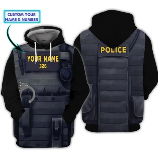 Discover Police Hoodie Personalized Name 3D All Over Print Unisex Hoodie Gift For Men