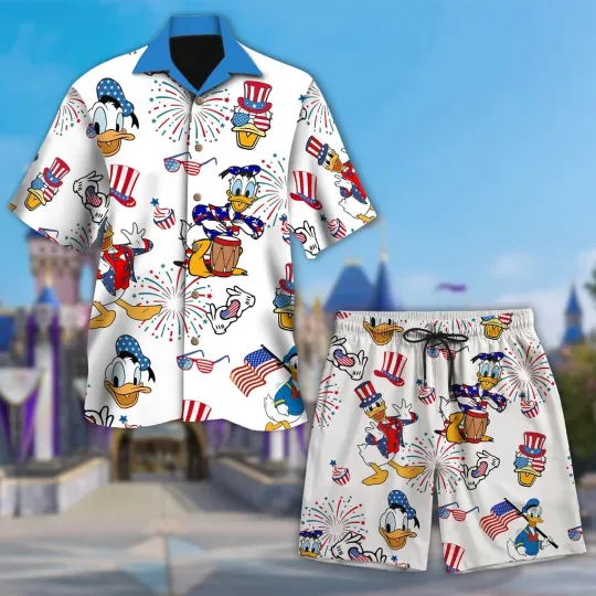 Discover Donald Duckk 4th July Hawaiian Button Down Shirt Unisex Adults S-5XL