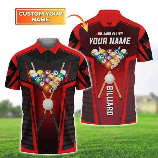 Discover 3D Full Printed Billiard Players Polo Shirt Personalized Name Billiard Polo