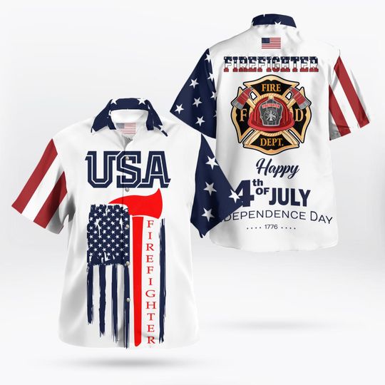 Discover USA Firefighter Hawaiian 4th of July Independence Day Hawaiian Shirt, Aloha Hawaiian