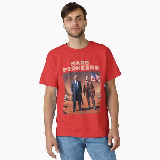 Discover Mars Pioneers Trump and Musk Under Twin Moons Graphic Tee Classic T-Shirt
