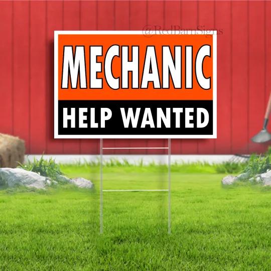 Discover Mechanic Help Wanted Indoor Outdoor Yard Sign