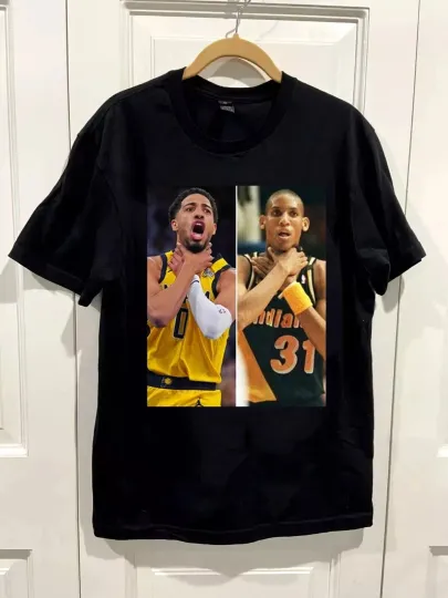 Discover NEW!!! Tyrese Haliburton Reggie Miller Choke Gesture T-Shirt FOR FAN