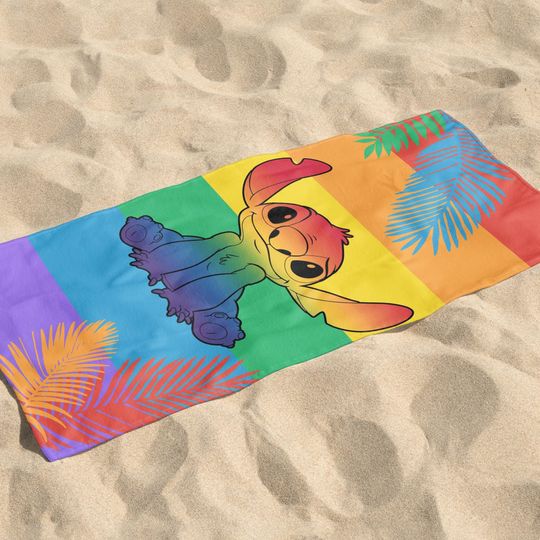 Discover Disneyyy Stitchh Rainbow Color Bath Towel, Pride Month Beach Towel
