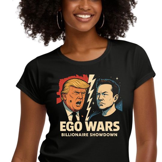 Discover Trump Vs Musk Graphic Ego Wars T-Shirt-Billionaire Showdown Shirt-Pop Culture Satire