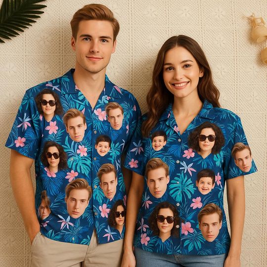 Discover Personalized Photo Hawaiian Shirt Custom Face Holiday Tropical Pattern Shirt