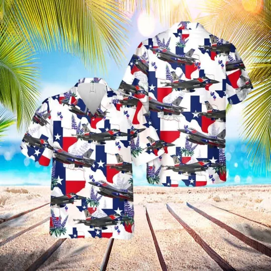 Discover Usaf Texas Air National Guard 182d Fighter Squadron F 16 Fighting Falcon Hawaiian Shirt
