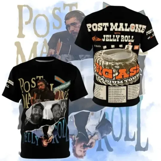 Discover Posty Jelly Roll 2025 Tour 3D Shirt, Big Ass Stadium Tour, Western Rap Music Tee