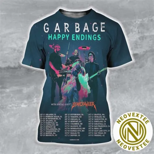 Discover Garbage Happy Endings Tour 2025 North America Canada Dates T-Shirt