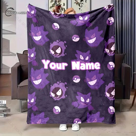 Discover Customized Name Personalized Blanket PKM Gengar Printed Blanket