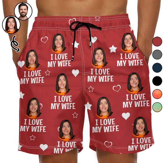Discover Custom Photo Funny I Love My Lover - Gift For Husband, Boyfriend - Personalized Unisex Beach Shorts