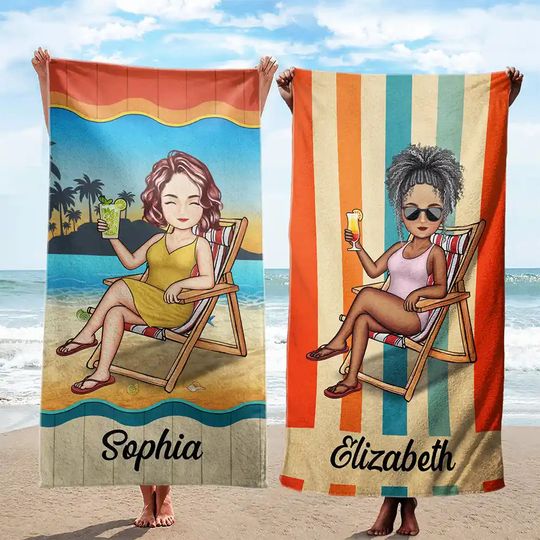 Discover Traveling Beach Poolside Swimming Picnic Vacation Cartoon Beach Towel