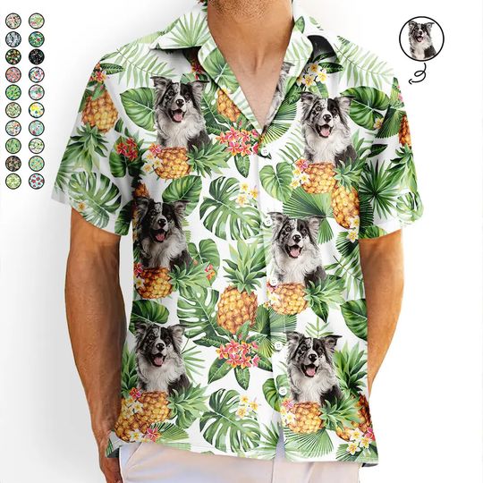 Discover Custom Photo Pet Face Family Tropical Background - Personalized Hawaiian Shirt