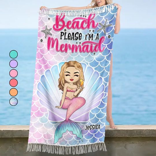 Discover Beach Please I'm A Mermaid - Personalized Turkish Beach Towel