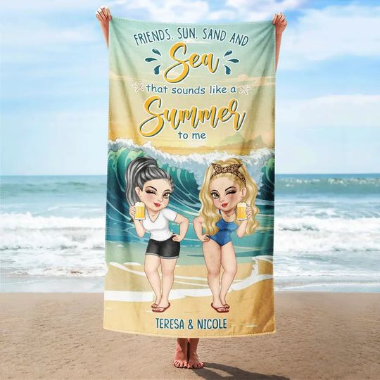 Discover Friends Sun Sand And Sea - Personalized Beach Towel