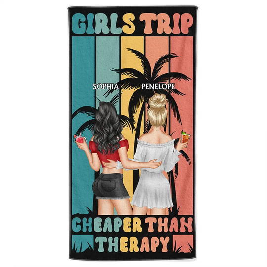 Discover Girls Trip  Than Therapy - Personalized Beach Towel