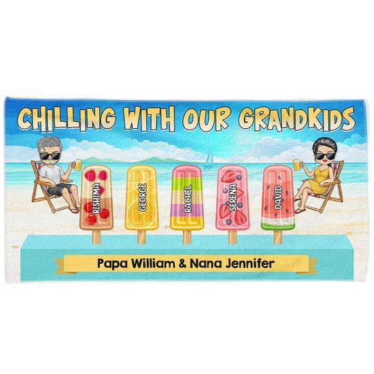 Discover Chilling With My Grandkids - Personalized Beach Towel