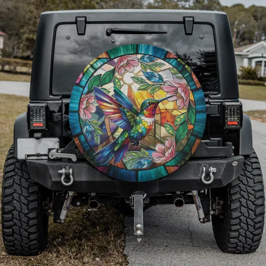 Discover Hummingbird Floral Spare Tire Cover For Truck Car, Hummingbirds and Floralrs