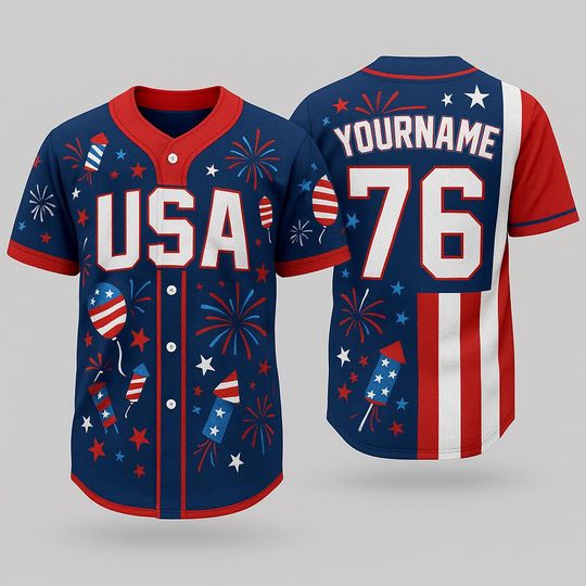 Discover Custom 4th of July USA Baseball Jersey - Patriotic Fireworks & Flag Shirt
