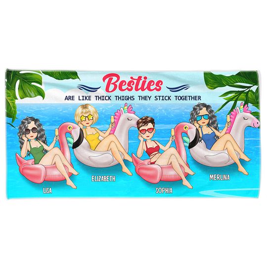 Discover Beach Pool Flamingo Girl Besties Are Like Thick Thighs - Personalized Beach Towel