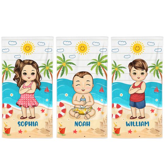 Discover Kids Baby On The Beach - Gift For Children, Grandkids - Personalized Custom Beach Towel