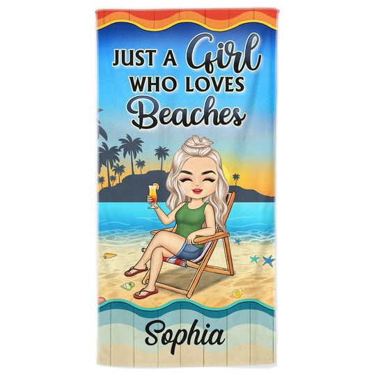 Discover Just A Girl Who Loves Beaches Swimming Picnic Vacation - Personalized Custom Beach Towel