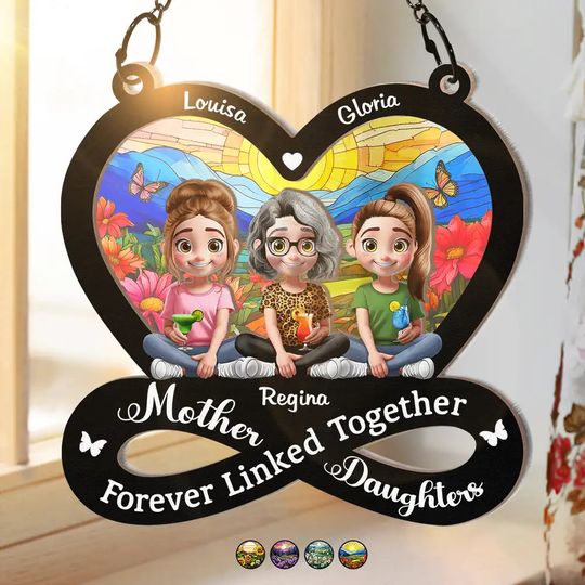 Discover Mother And Daughter Forever Linked Together 3D Effect - Personalized Window Hanging Suncatcher Ornament