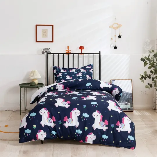 Discover 3D Unicorn Cartoon Kids Quilt Cover Set Bedding Sets Pillowcases