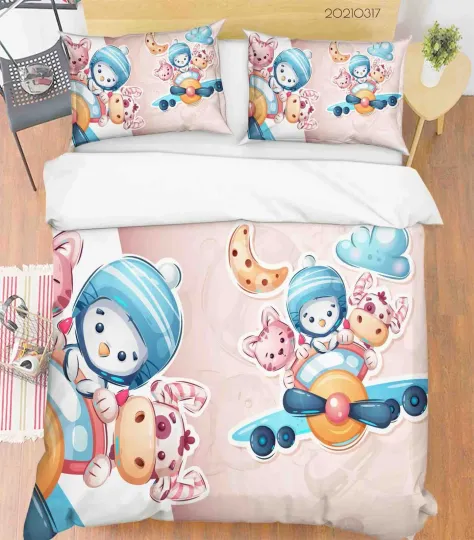Discover 3D Cartoon Animals Airplane Moon Quilt Cover Set Bedding Sets Pillowcases