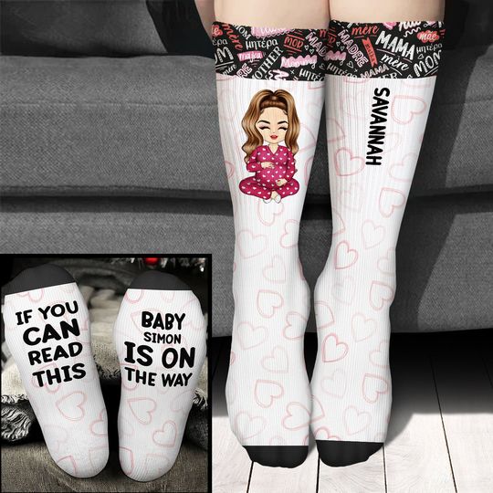 Discover Baby Is On The Way - Gift For Mother To Be - Personalized Socks
